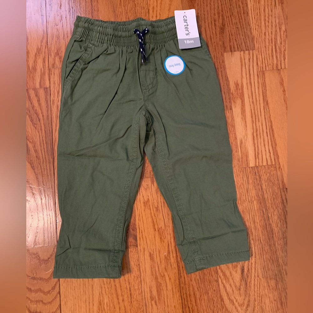NEW Carter’s Lined Pull-On Pants 18 month green functional draw cord